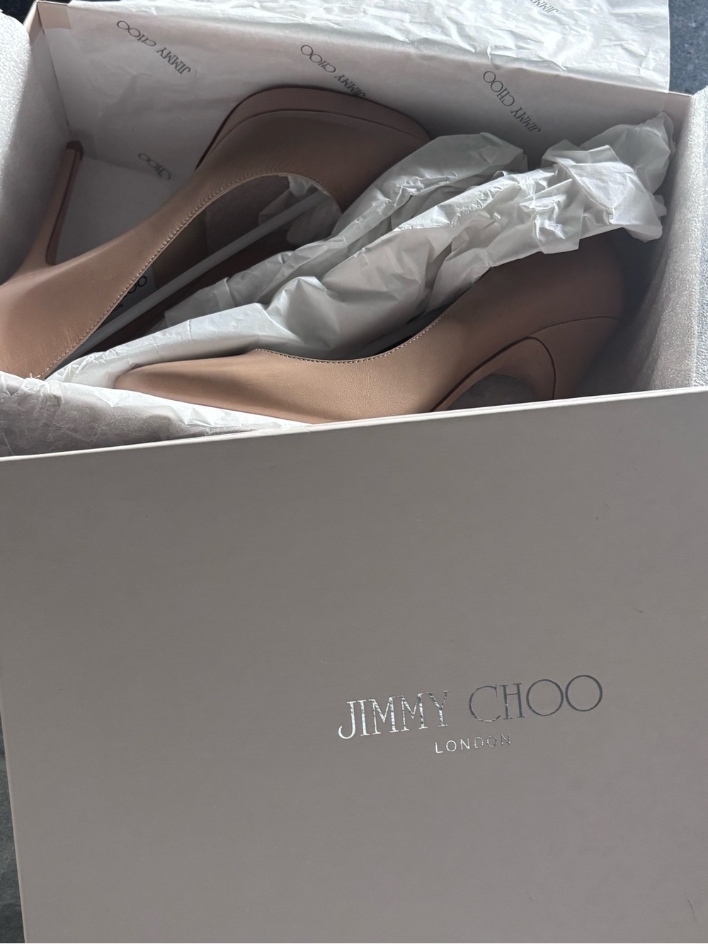 Jimmy Choo Nude Leather Pointed-Toe Pumps